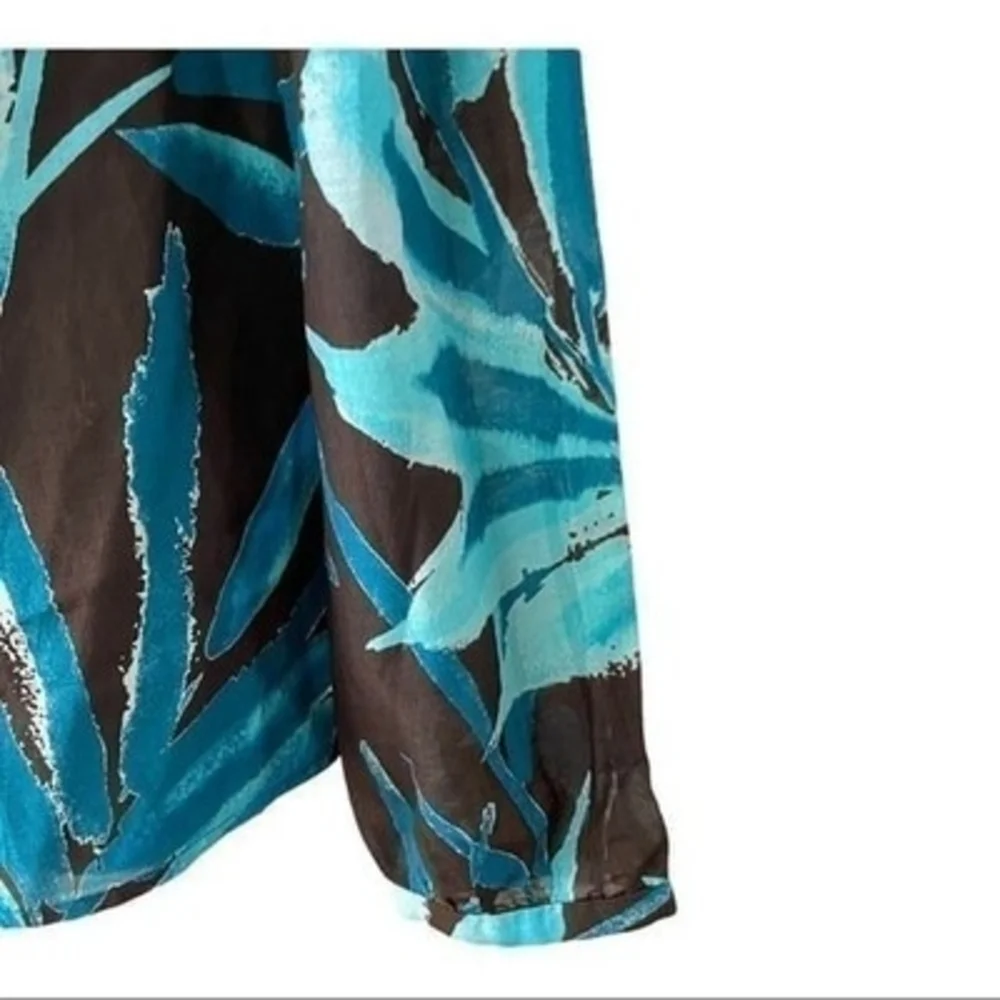 Tommy Bahama Silk Cotton Off Shoulder Blouse XXS Blue Brown Plants Top $138 NWT - Picture 10 of 11